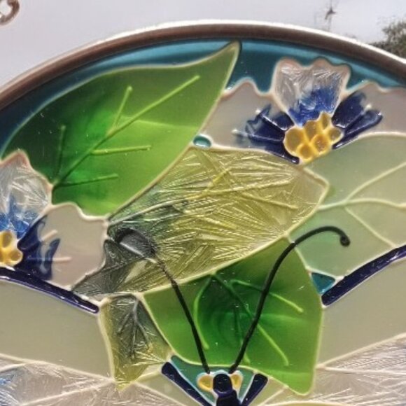 Amia Stained Glass Style Butterfly & Flower Suncatcher Round Indoor Window Decor - Picture 13 of 13